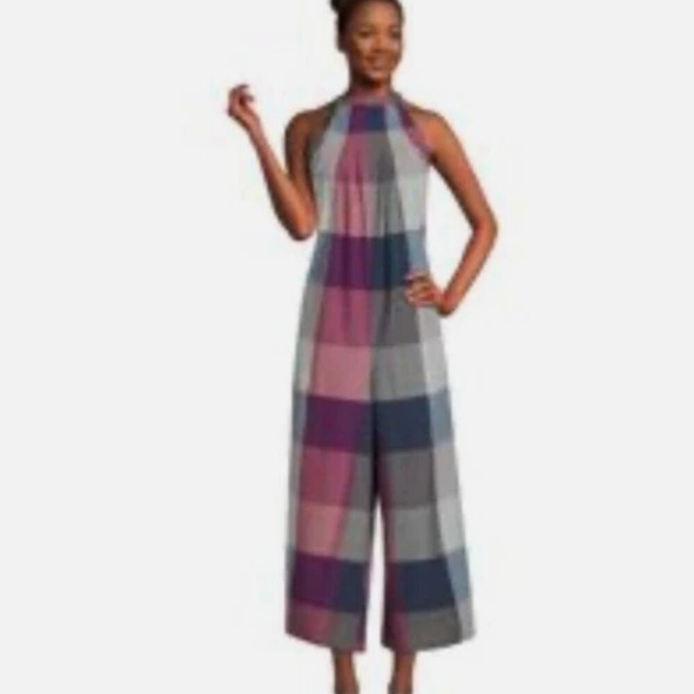 World Market Women's Wide-leg Jumpsuit in a Multi-color Plaid Pattern
